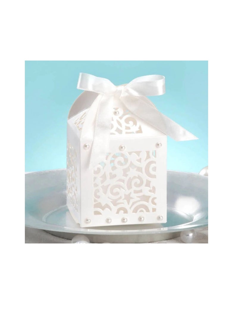 Laser Cut Favor Box with Ribbon Tie Cream - Image 2