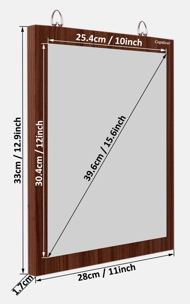 Captiver Wooden Frameless Decorative Wall Hanging Mirror (11X12.9 Inch, Walnut) / Wash Basin Decorative Plastic Washbasin Glass Cabinet Bathroom High Definition - Image 3