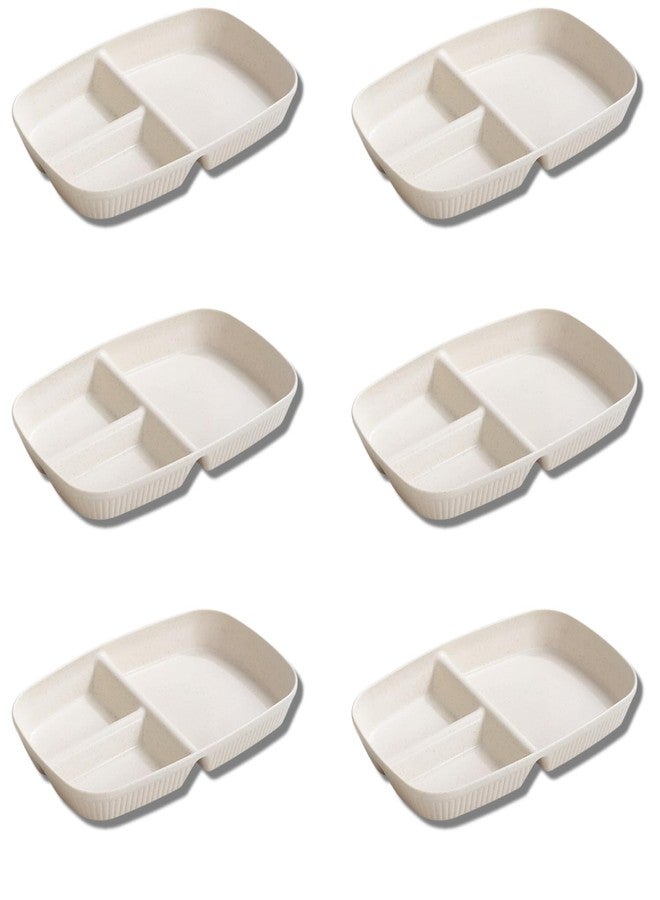 Amillee Wheat Straw Rectangular Divided Plates for Healthy Eating, 3 Sections Dinner Plates for Adults, Kids, Campers, and Portion Control, Microwave and Dishwasher Safe Dish (Pack of 6, Beige) - Image 1