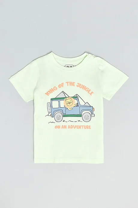 أر أند بي Printed T-Shirt with Crew Neck and Short Sleeves