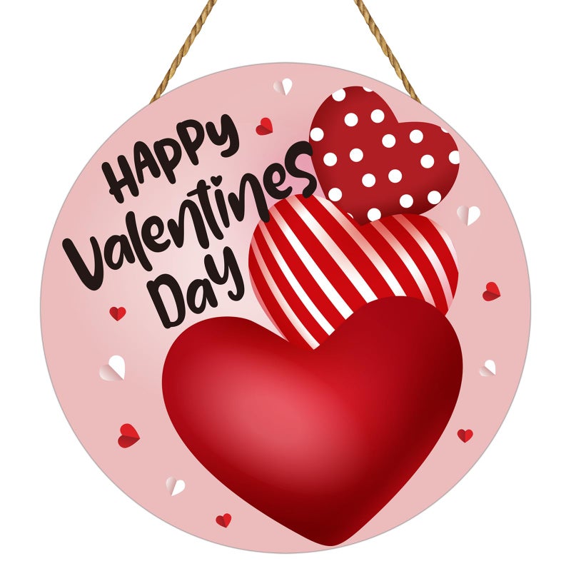 YUNKKIN Valentines Day Door Decorations Heart Decor Happy Valentines Day Sign Heart Wall Decorations Wooden Wreaths for Front Door Hanger Hanging Sign for Porch Wall Indoor Home Decor - Image 1
