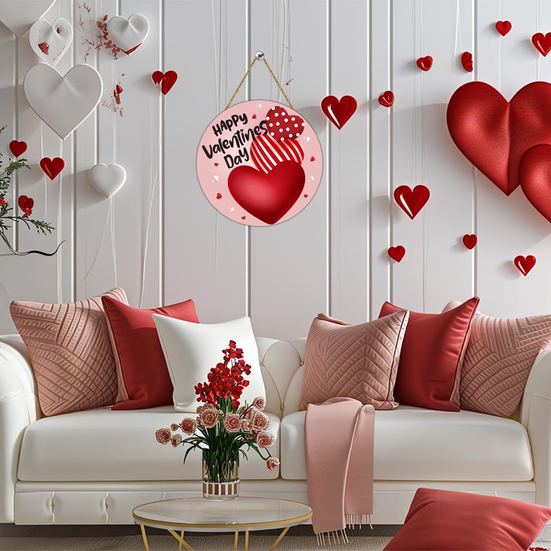 YUNKKIN Valentines Day Door Decorations Heart Decor Happy Valentines Day Sign Heart Wall Decorations Wooden Wreaths for Front Door Hanger Hanging Sign for Porch Wall Indoor Home Decor - Image 4