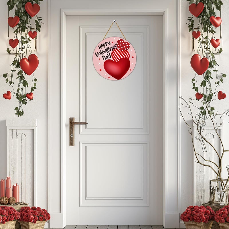 YUNKKIN Valentines Day Door Decorations Heart Decor Happy Valentines Day Sign Heart Wall Decorations Wooden Wreaths for Front Door Hanger Hanging Sign for Porch Wall Indoor Home Decor - Image 3