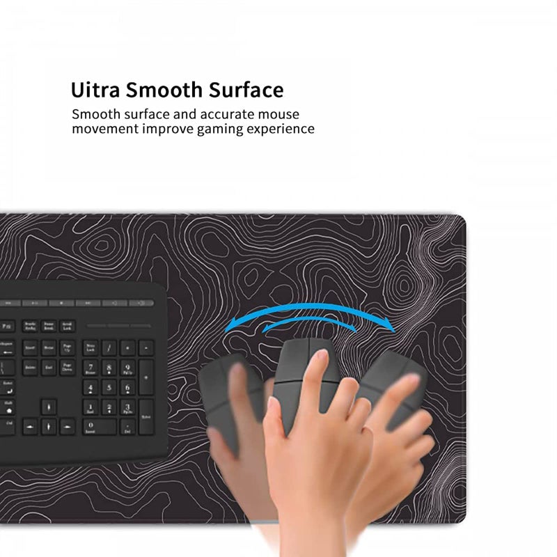 AQQA Large Waterproof Mouse Mat (31.5 x11.8 in) XL Gaming Mouse Pad with Non-Slip Rubber Base,Background Topographic Map Lines Contour Geographic for Office Laptop Computer Men Women,Black with White - Image 5