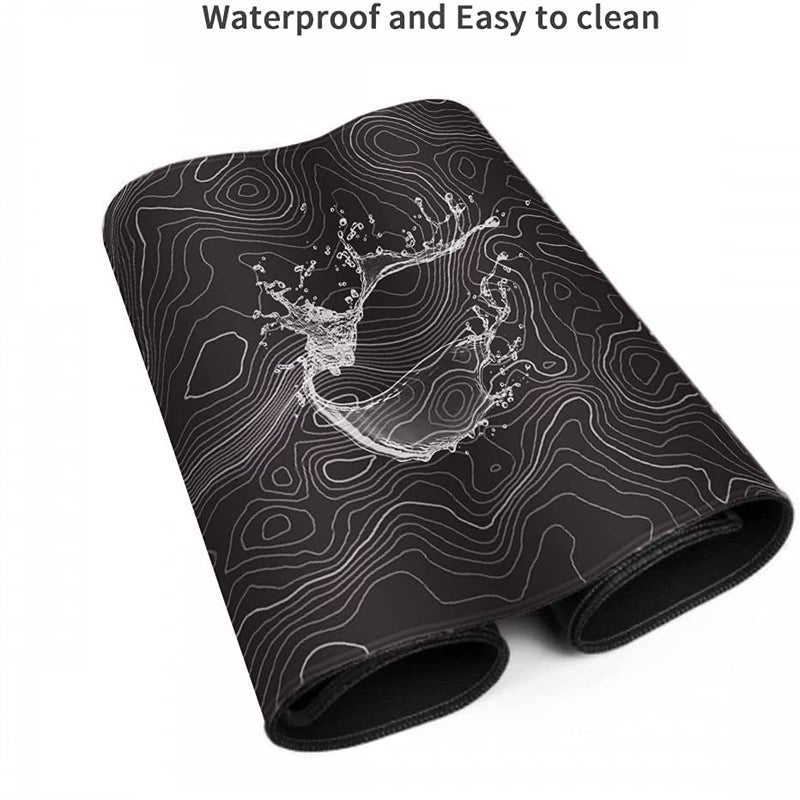 AQQA Large Waterproof Mouse Mat (31.5 x11.8 in) XL Gaming Mouse Pad with Non-Slip Rubber Base,Background Topographic Map Lines Contour Geographic for Office Laptop Computer Men Women,Black with White - Image 4