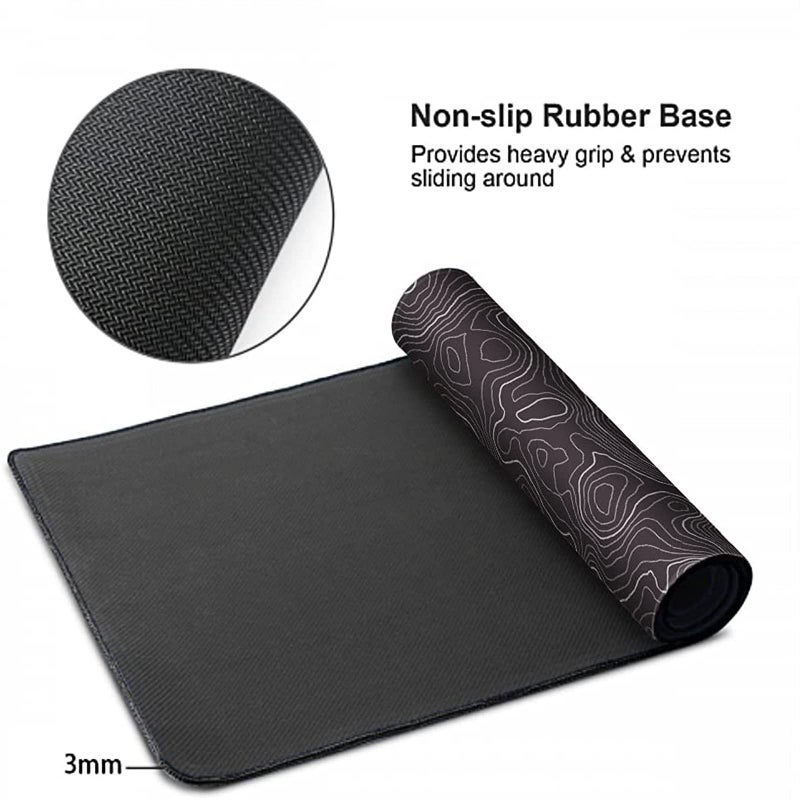 AQQA Large Waterproof Mouse Mat (31.5 x11.8 in) XL Gaming Mouse Pad with Non-Slip Rubber Base,Background Topographic Map Lines Contour Geographic for Office Laptop Computer Men Women,Black with White - Image 3