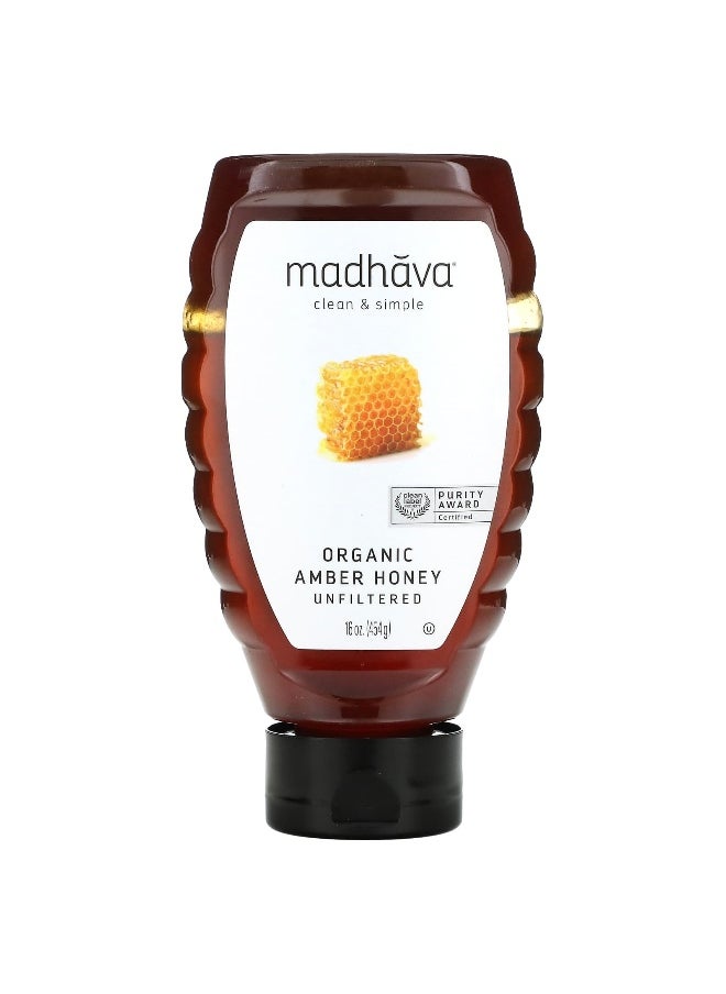 madhava Madhava, Organic Amber Honey, Unfiltered, 16 oz (454 g)  - Image 1