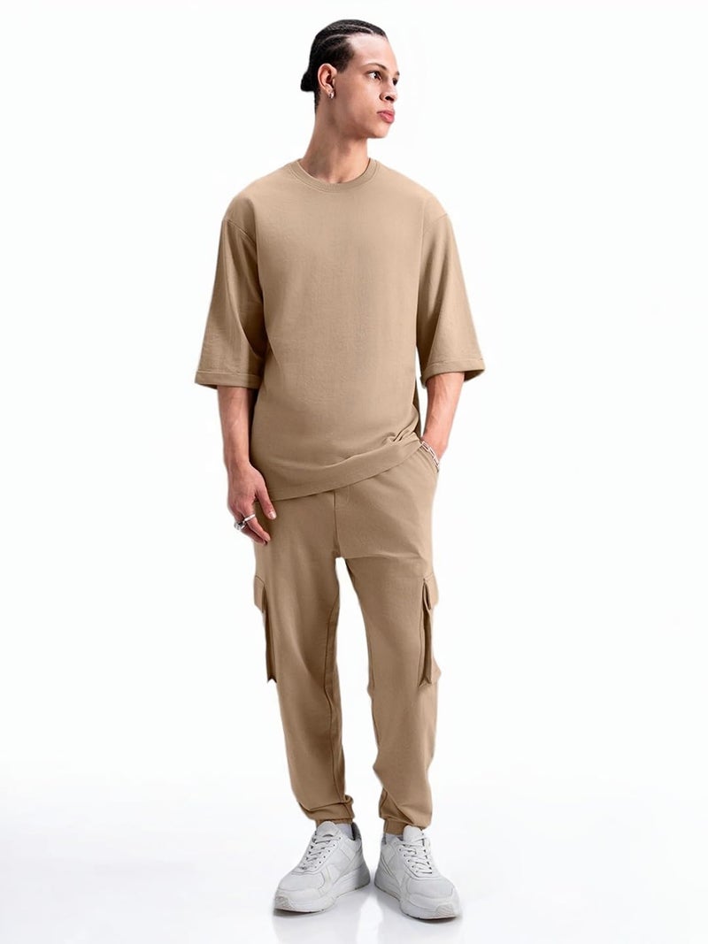 Bewakoof Air 1.0 Men's Solid Oversized Mid Rise Joggers_552891_Brown_M - Image 2