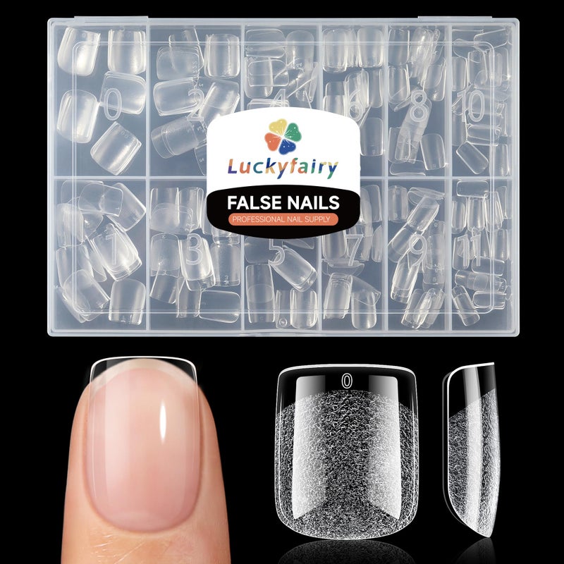 Luckyfairy Extra Short Square Fake Nails, Soft Gel Pre-Shaped Acrylic XS Short Square Nail Tips, Half Matte Full Cover Clear Press on Flase Nail Tips for Nail Extension Home DIY 240pcs/12 Sizes - Image 1