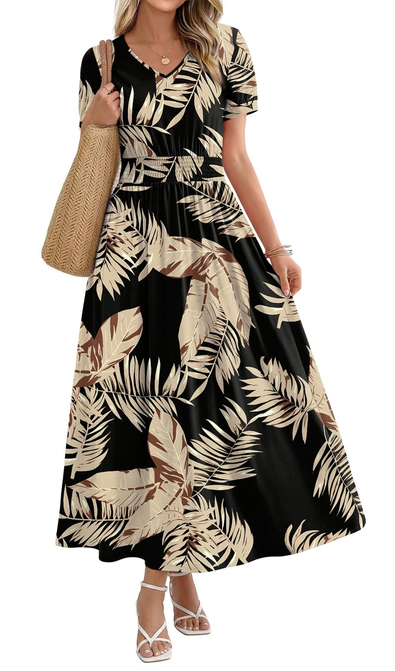 OFEEFAN Boho Maxi Dresses for Women Summer Ladies Midi Sundresses Long Casual Dress Spring Beach Vacation Outfits Fashion Clothing 2026 Trendy Resort Wear A Line Flowy Hawaiian 01 L - Image 1