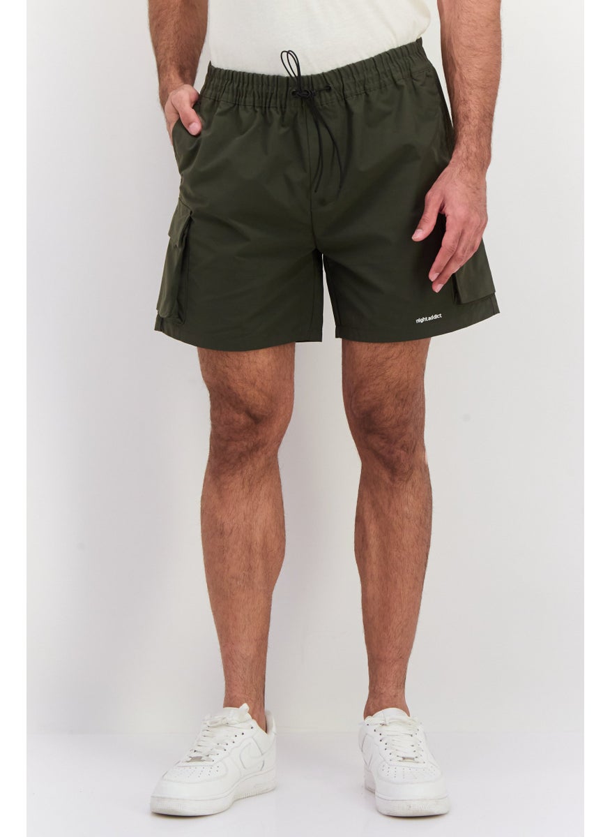 Night Addict Men Regular Fit Embroidered Logo Shorts, Dark Green  - Image 1