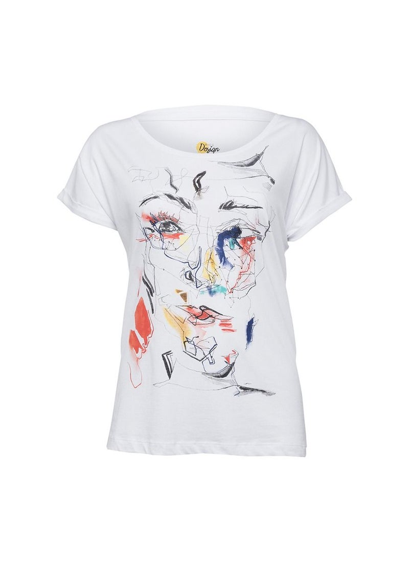 Biggdesign Red Face T-Shirt, Patterned, Printed T-Shirt, Women T-Shirt, Soft Cotton Fabric, Size L  - Image 5