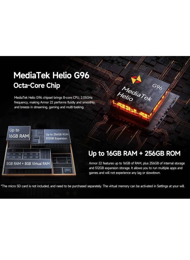 أوليفون هاتف محمول بدون كاميرا Armor 22p أندرويد 14 RAM حتى 16GB (8GB RAM + 8GB RAM افتراضي) ROM 256GB بطارية 6600mAh هاتف ذكي 4G - Image 3