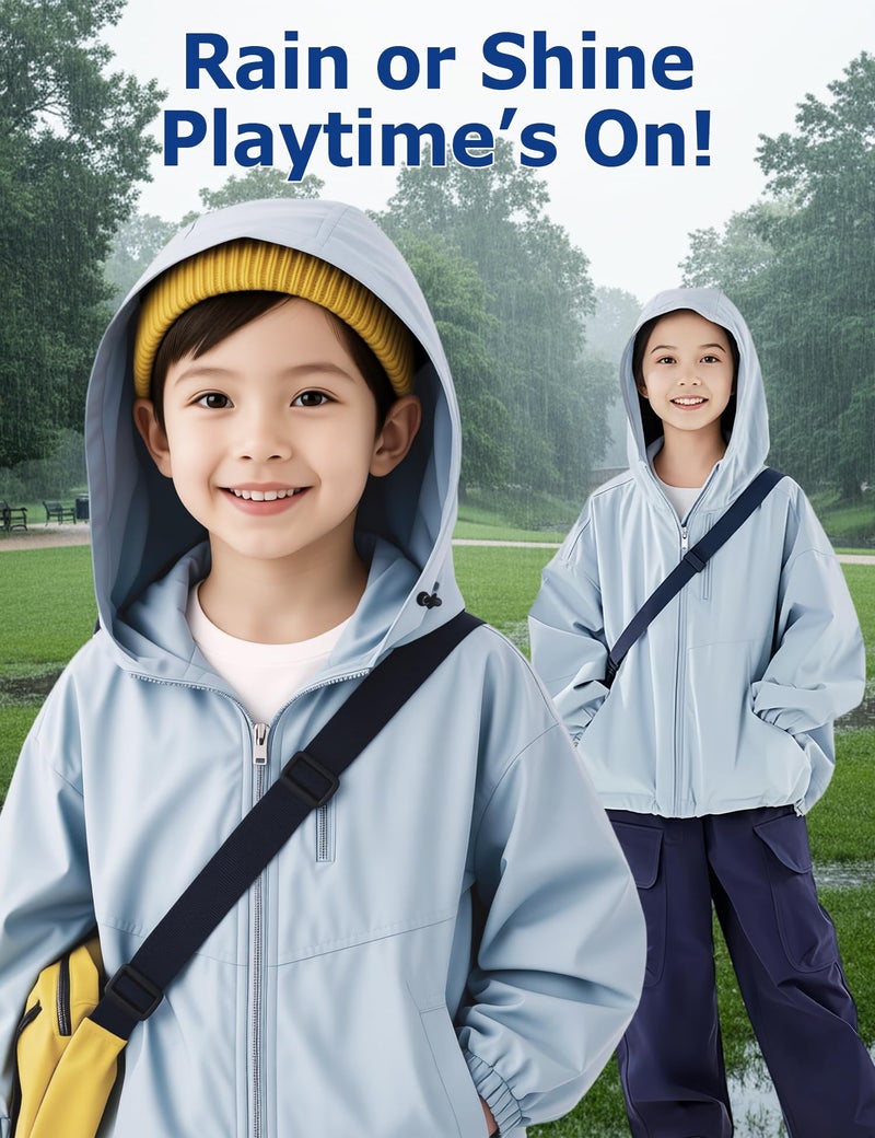 Venzina® Kids Windbreaker, Lightweight Waterproof Breathable Jacket with Adjustable Hood for Boys & Girls, Windproof Rain Coat for Outdoor Running, Camping, School, 140CM - Image 5