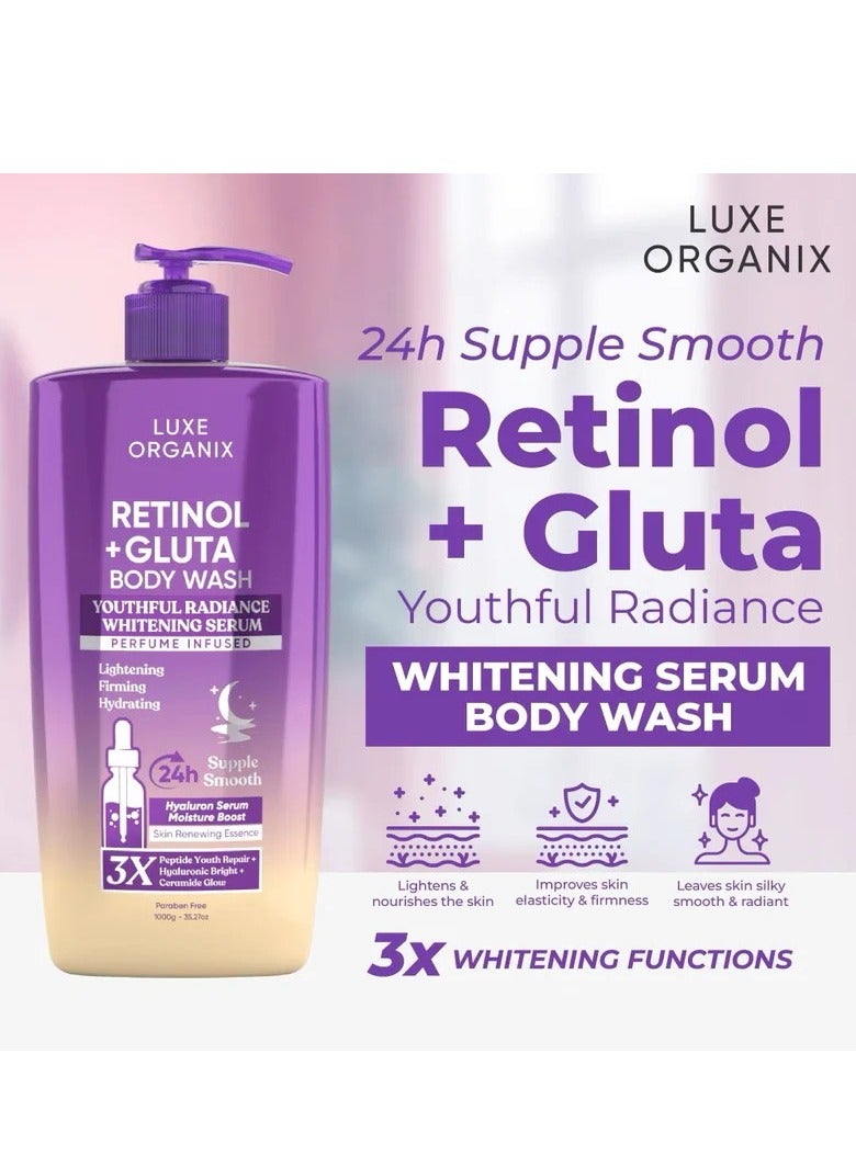LUXE ORGANIX Retinol + Gluta Body Wash 1000ml Brightening Moisturizing Gentle Cleanser for All Skin Types - Image 2