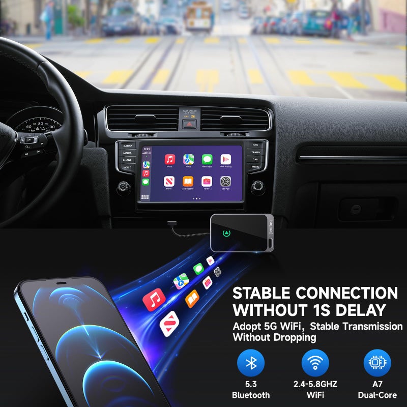 Jemluse Wireless CarPlay Adapter for Apple iPhone - Multi-User Seamless Connection for Convert Wired to Wireless Car Play Adapter - No Latency from iOS 10+ to Screen w/USB C (Silver) - Image 3
