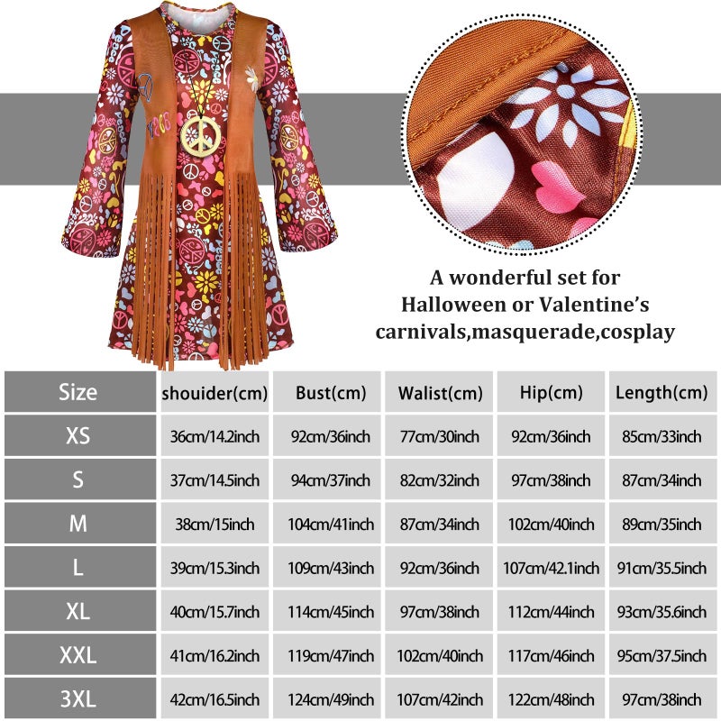 SATINIOR 70s 60s Hippie Costume Set 70s Outfits Accessories Women Disco Dress for Halloween (Adult Size (x-large)) - Image 2