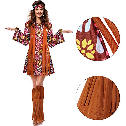 SATINIOR 70s 60s Hippie Costume Set 70s Outfits Accessories Women Disco Dress for Halloween (Adult Size (x-large)) - Image 4