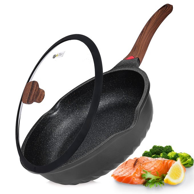NONSTICK DEEP FRYING PAN SAUTE PAN WITH LID 12IN55QT FRY PAN GERMAN 3C CERAMIC COATING TECHNOLOGY HEAT INDICATOR INDUCTION COMPATIBLE