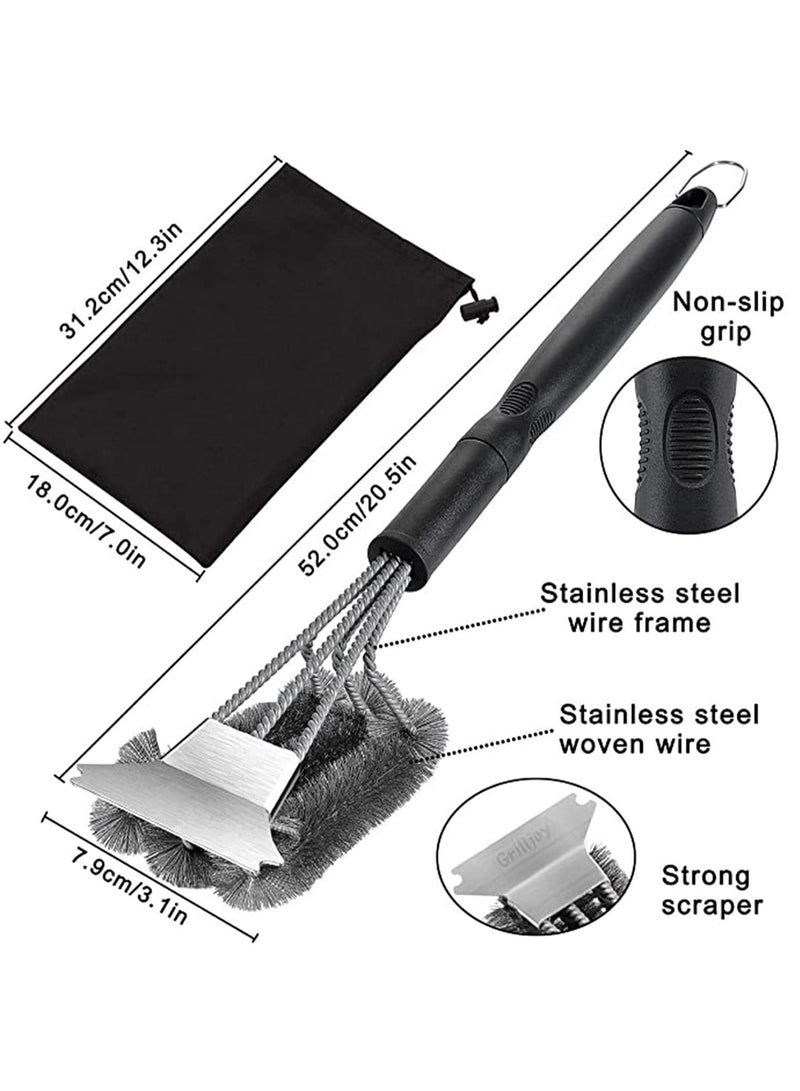 KASTWAVE Grill Brush with Scraper 18 Inch Two Kinds of Exchangeable Brush Head at Carrying Bag - Safe Wire Stainless Steel BBQ Brush - Barbecue Cleaning Grill Brush for Gas/Charcoal Grilling Grates - Image 2