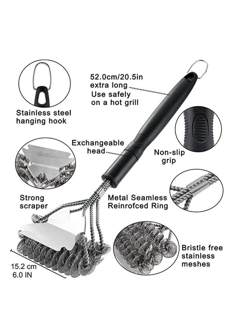 KASTWAVE Grill Brush with Scraper 18 Inch Two Kinds of Exchangeable Brush Head at Carrying Bag - Safe Wire Stainless Steel BBQ Brush - Barbecue Cleaning Grill Brush for Gas/Charcoal Grilling Grates - Image 3