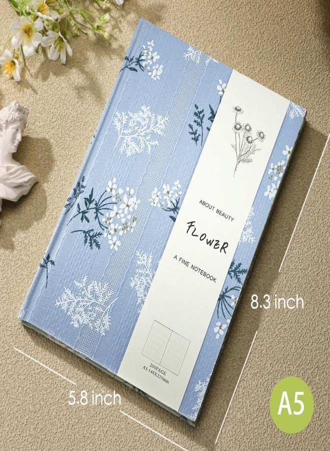 ipoul Floral Hardcover Journal for Writing, Lined Notebook for women, A5, 200 Pages, 6x8 Medium Size Notebook, Floret Printed Fabric Linen Personal Journal, Lay Flat Notebook, Reading Journal, Blue. - Image 2