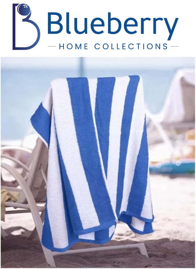 Blueberry منشفة شاطئ مخططة 100% قطن (90x180 سم) باللون الأزرق والأبيض - Image 1