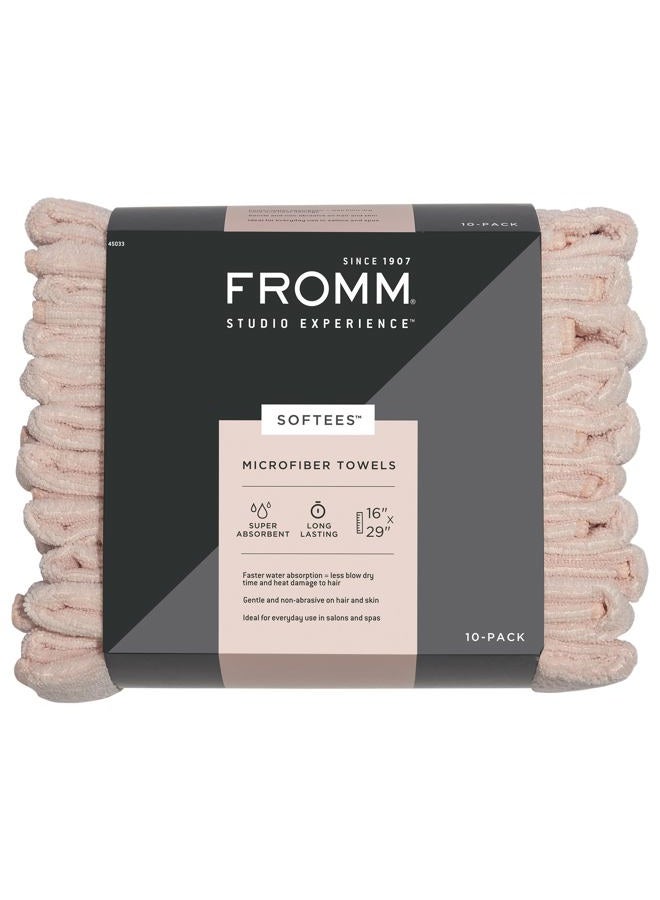 Fromm Softees Microfiber Salon Hair Towels for Hairstylists, Barbers, Spa, Gym in Light Pink, 16" by 29", 10 count Perfect Hair Care Towel for Drying Curly, Long, Wavy Hair - Image 1