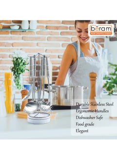 Beram Cooking Utensils Set, 304 Stainless Steel, 6 Pieces, Soup Spoon, Spatula, Slotted Turner, Rice Scoop, Pasta Server, Skimmer, Food Grade, Kitchen Tools with Bamboo Shaped Handles  - Image 4