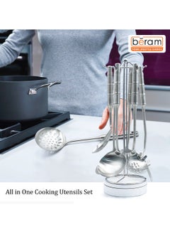 Beram Cooking Utensils Set, 304 Stainless Steel, 6 Pieces, Soup Spoon, Spatula, Slotted Turner, Rice Scoop, Pasta Server, Skimmer, Food Grade, Kitchen Tools with Bamboo Shaped Handles  - Image 5
