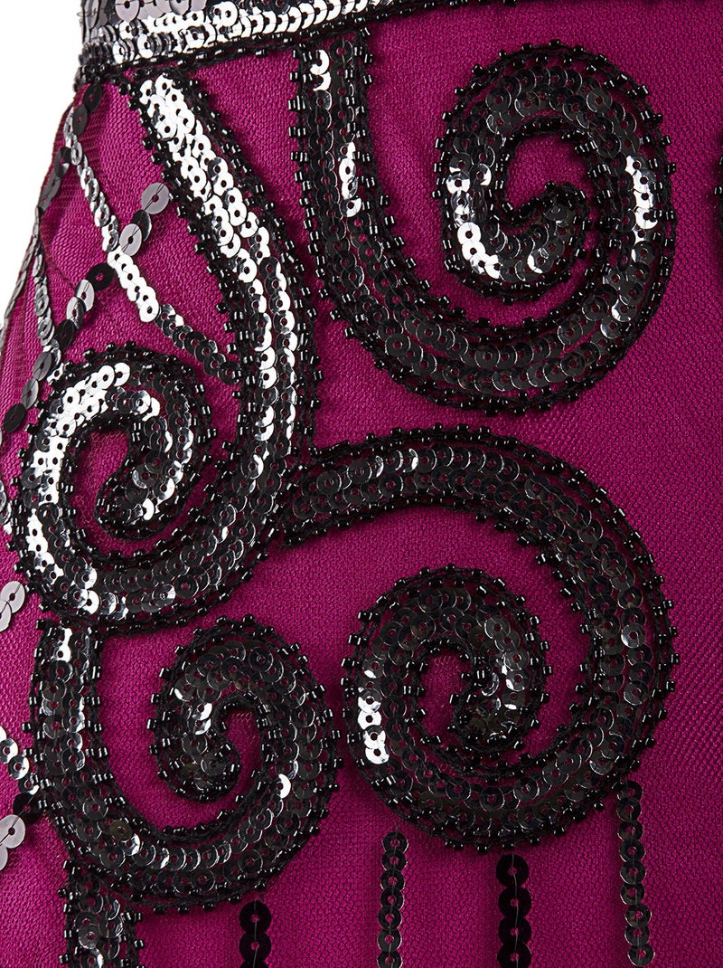 Vijiv 1920s Vintage Inspired Sequin Embellished Fringe Long Gatsby Flapper Dress,Rose Red,XX-Large - Image 5