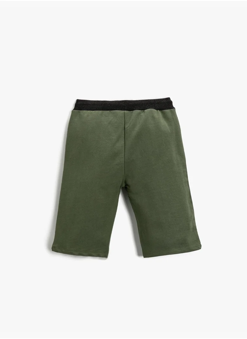 كوتون Slogan Printed Shorts Cotton Drawstring