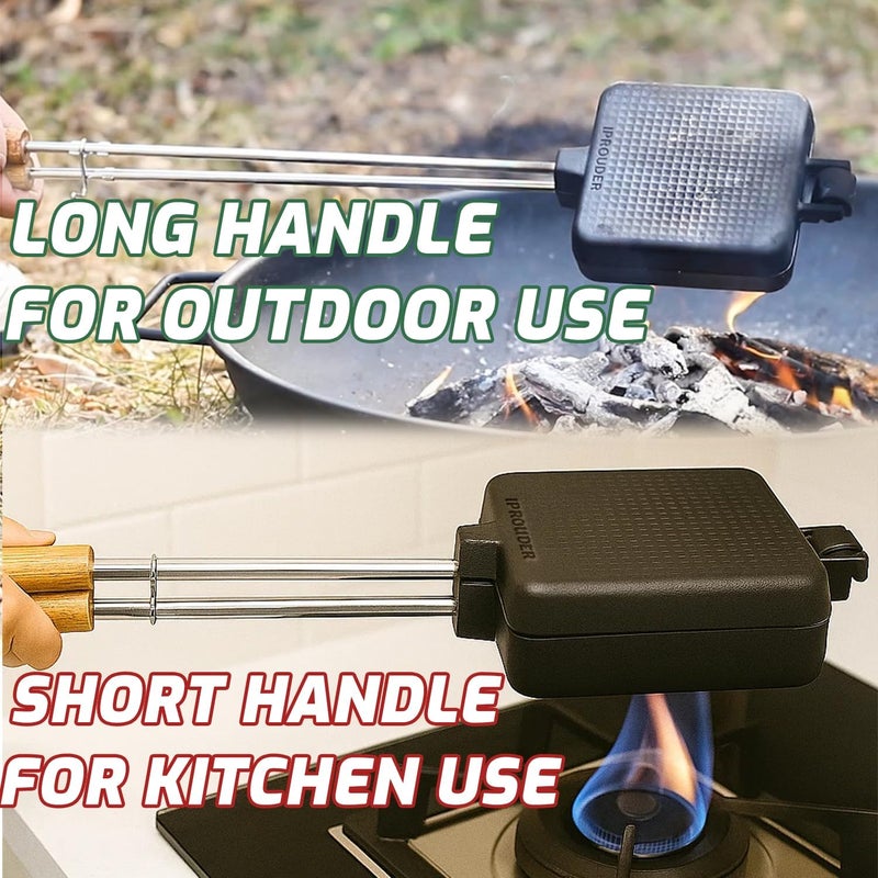 IPROUDER Campfire Pie Iron 4.9" Large Cast Iron Sandwich Maker for Camping 2 Pcs with Storage Bag - 21.7 inch Adjustable Handles - Campfire Cooking Equipment for Grilling & Outdoor Cooking - Image 5