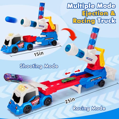 BainGesk Semi Truck Toys Car for 3 4 5 6 7 8 Years Old Boys Girls 28 Ejection and Shooting Truck with Light Sounds Includes 4 Race Cars 10 EVA Balls Large Car Toys Gifts for Toddler - Image 5