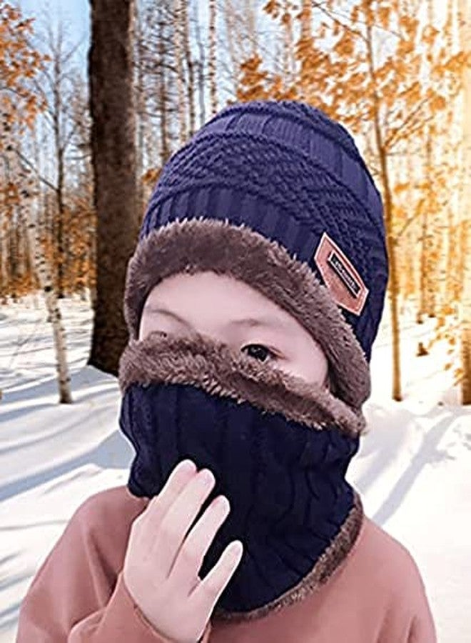 Atipriya Kids Hat Scarf Set Warm Fleece Knit Beanie Cap Scarf Mask for Boy Girls Children Blue Color - Image 2