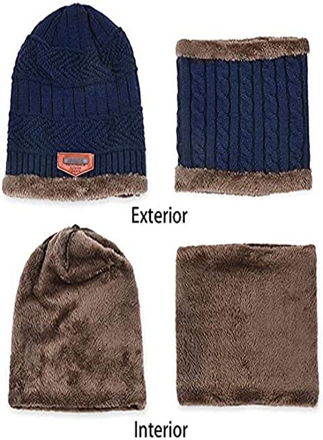 Atipriya Kids Hat Scarf Set Warm Fleece Knit Beanie Cap Scarf Mask for Boy Girls Children Blue Color - Image 4