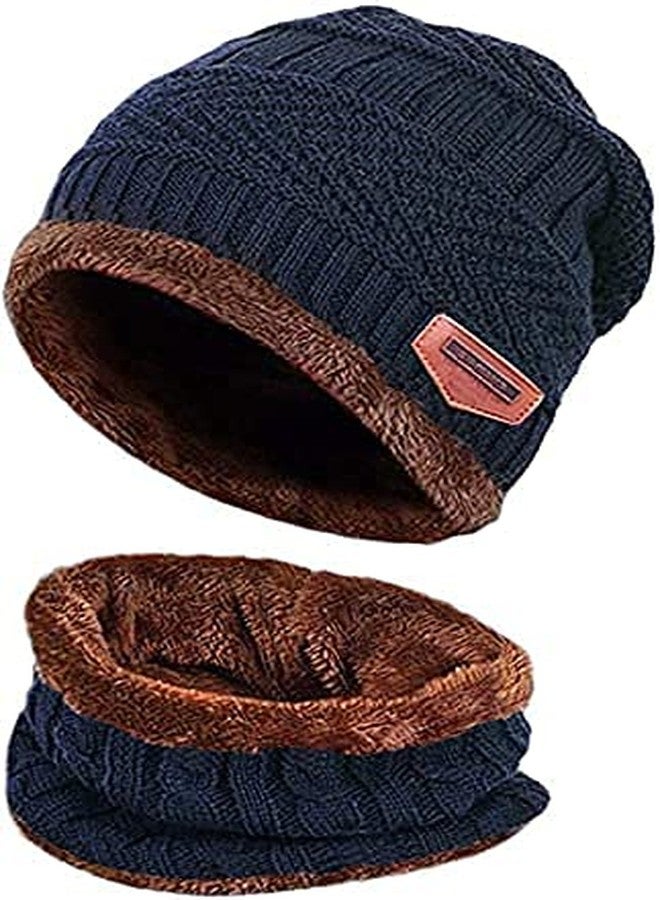 Atipriya Kids Hat Scarf Set Warm Fleece Knit Beanie Cap Scarf Mask for Boy Girls Children Blue Color - Image 3
