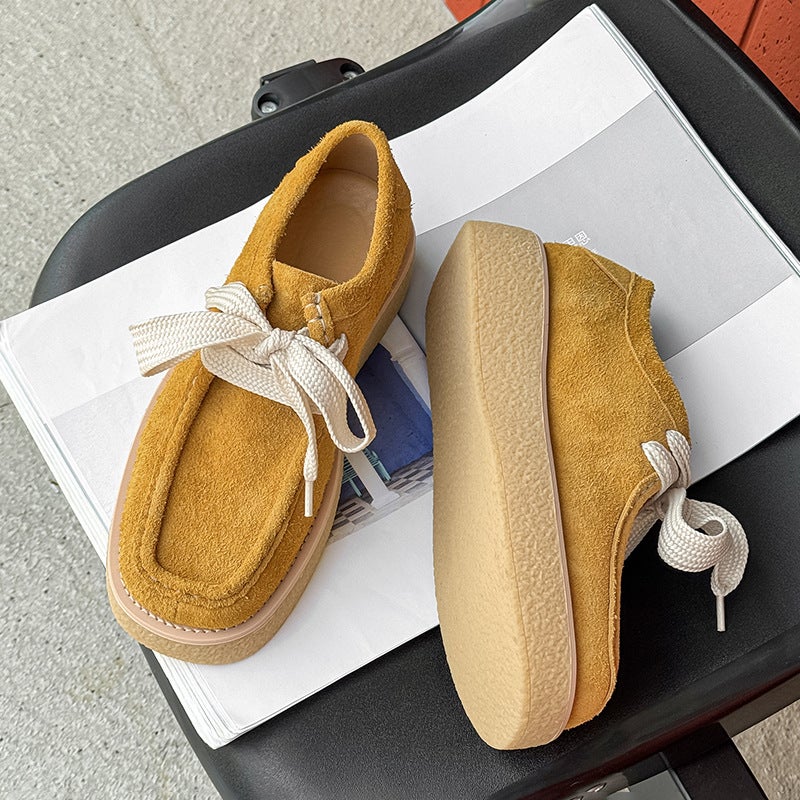French Kangaroo Shoes Thick-Soled Sneakers For Men And Women Retro Trendy British Style Work Clothing Versatile 8706 Yellow-J - Image 4