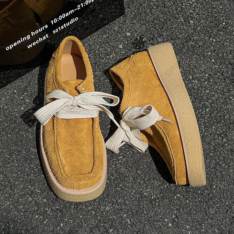 French Kangaroo Shoes Thick-Soled Sneakers For Men And Women Retro Trendy British Style Work Clothing Versatile 8706 Yellow-J - Image 3