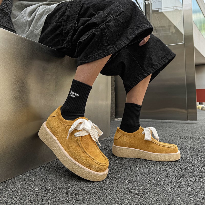 French Kangaroo Shoes Thick-Soled Sneakers For Men And Women Retro Trendy British Style Work Clothing Versatile 8706 Yellow-J - Image 2