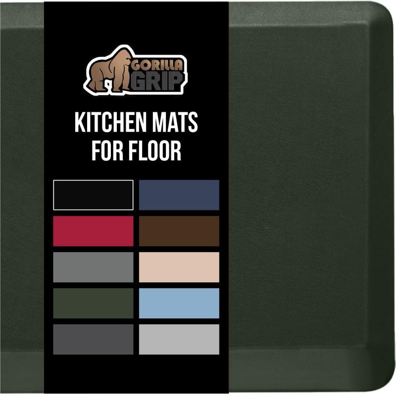 GORILLA GRIP Comfortable Cushioned Kitchen Mats for Floor 39x20 Waterproof and Stain Resistant Soft Top 34 Inch Thick Ergonomic Standing Desk Anti Fatigue Mat Foam Supports Feet Hunter Green