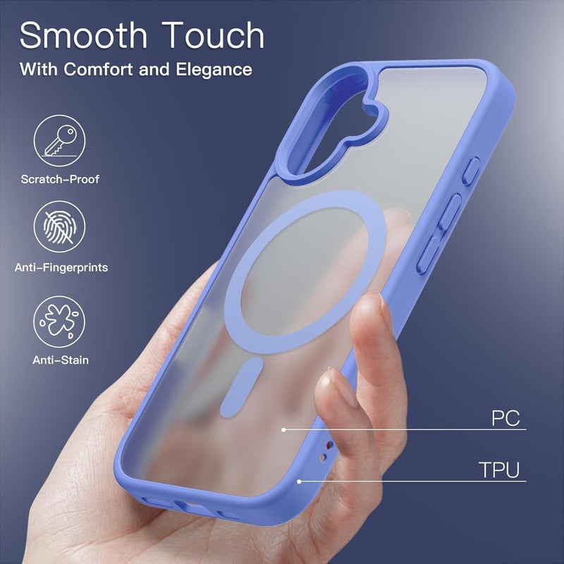 Elzzi Magnetic Guard Designed for iPhone 16 Plus Case Translucent Matte Hard PC + TPU Back Cover [Compatible with MagSafe] Anti-Scratch Shockproof Phone Case (6.7 Inch, Ultramarine) - Image 3