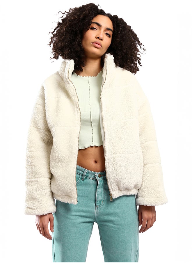 RAVIN - Off-White Wool Long Sleeves Zipped Jacket - Image 1