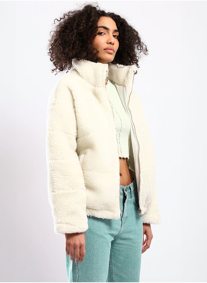 RAVIN - Off-White Wool Long Sleeves Zipped Jacket - Image 1