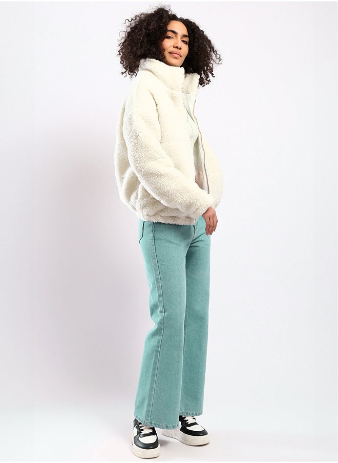 RAVIN - Off-White Wool Long Sleeves Zipped Jacket - Image 1