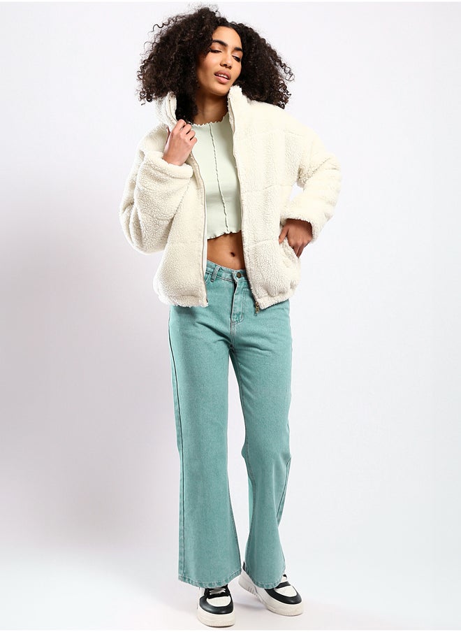 RAVIN - Off-White Wool Long Sleeves Zipped Jacket - Image 1