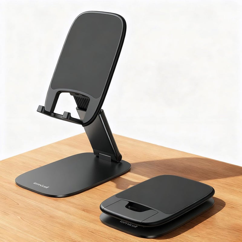 Lamicall Ultra-Thin Cell Phone Stand for Desk - [Height Adjustable] Foldable Desktop Phone Holder, Portable Mobile Stand, Office Desk Accessories for iPhone 17 16 15 14 13 Pro Max Air, Galaxy S25, S24 - Image 1