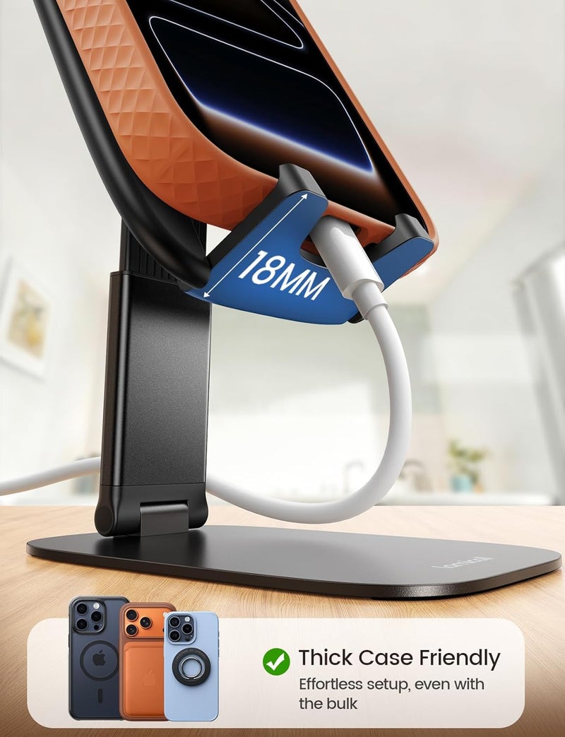 Lamicall Ultra-Thin Cell Phone Stand for Desk - [Height Adjustable] Foldable Desktop Phone Holder, Portable Mobile Stand, Office Desk Accessories for iPhone 17 16 15 14 13 Pro Max Air, Galaxy S25, S24 - Image 3