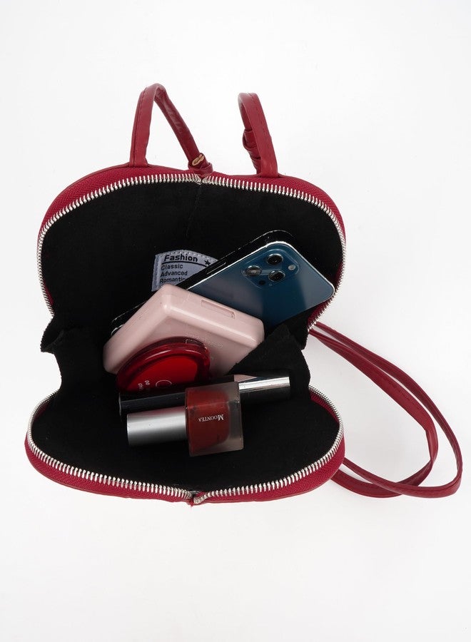 ايسي حقيبة كتف نسائية لطيفة على شكل قلب من الجلد الصناعي، حقيبة كروسبودي صغيرة للعملات المعدنية، حقيبة يد، لون أحمر - Image 5