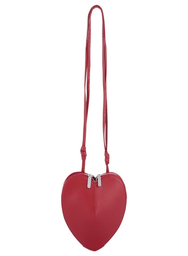 ايسي حقيبة كتف نسائية لطيفة على شكل قلب من الجلد الصناعي، حقيبة كروسبودي صغيرة للعملات المعدنية، حقيبة يد، لون أحمر - Image 1
